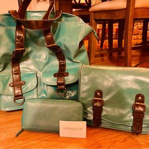 Three piece SHIRALEAH vegan leather turquoise Travel or Business bags and wallet
